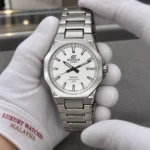Casio EFR-S108D-7A held in white cotton gloves with Luxury Watches Malaysia cuff mark