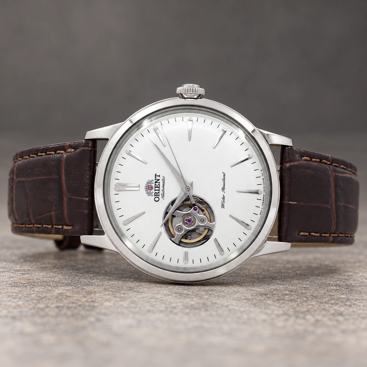 Orient RA-AG0002S10B angled dial and case detail