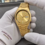 Seiko SNXS80K1 held in white cotton gloves with Luxury Watches Malaysia cuff mark