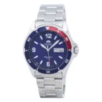 Orient FAA02009D9 blue dial and red-blue bezel front view