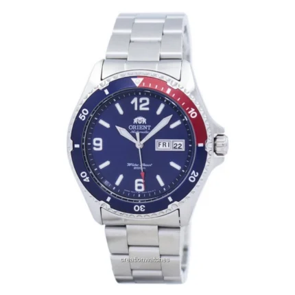 Orient FAA02009D9 blue dial and red-blue bezel front view