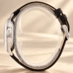 Orient Bambino FAC0000CA0 crown-side case profile and black leather strap