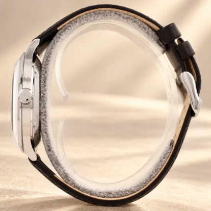Orient Bambino FAC0000CA0 crown-side case profile and black leather strap