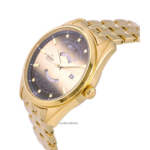 Orient RA-BA0001G10B angled calendar dial and gold-tone case